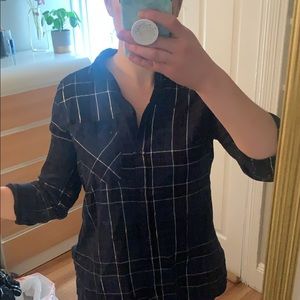 Blue and silver plaid shirt